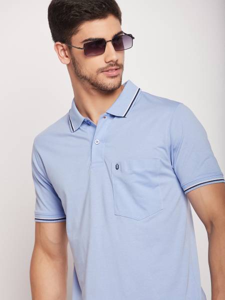 UNIBERRY Solid Men Polo Neck Light Blue T-Shirt