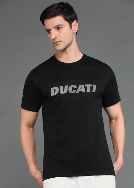 DUCATI Solid Men Crew Neck Black T-Shirt