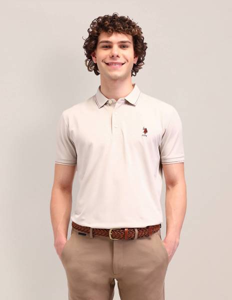 U.S. POLO ASSN. Solid Men Polo Neck Beige T-Shirt