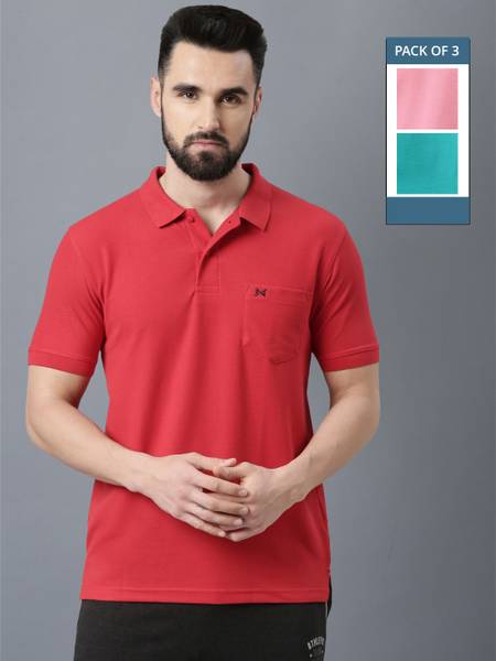 Force NXT Solid Men Polo Neck Multicolor T-Shirt