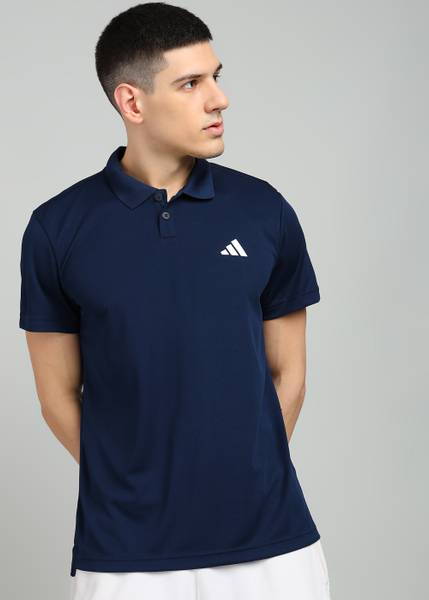 ADIDAS Solid Men Polo Neck Blue T-Shirt
