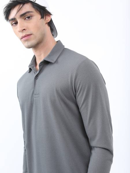 HIGHLANDER Solid Men Polo Neck Grey T-Shirt