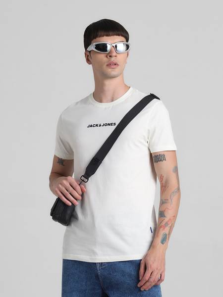 JACK & JONES Typography Men Round Neck White T-Shirt