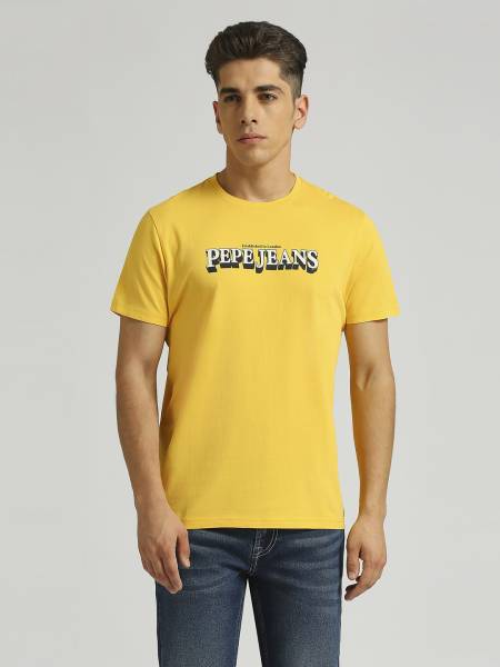 Pepe Jeans Graphic Print Men Crew Neck Yellow T-Shirt