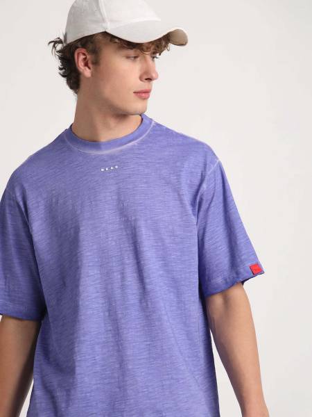 THE BEAR HOUSE Self Design Men Round Neck Purple T-Shirt