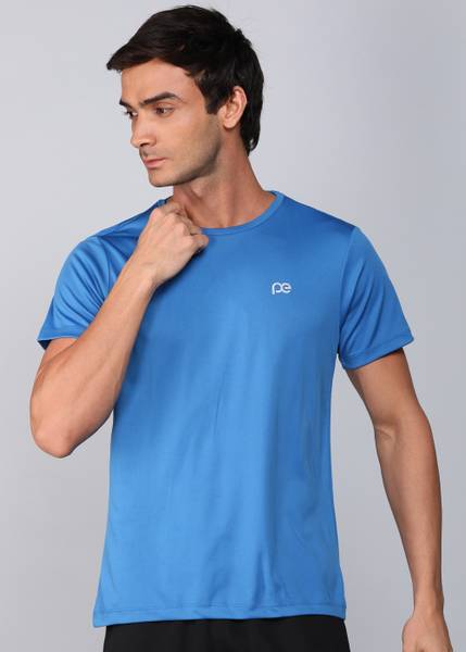 PETER ENGLAND Solid Men Round Neck Blue T-Shirt