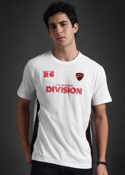 DUCATI Printed Men Round Neck White T-Shirt