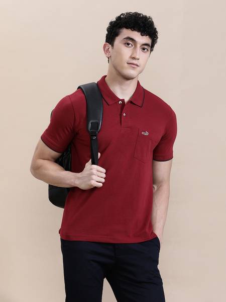 CROCODILE Solid Men Polo Neck Maroon T-Shirt