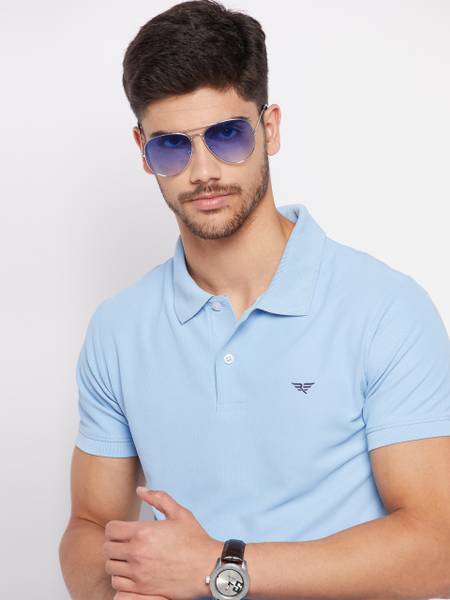 XYRIS Solid Men Polo Neck Blue T-Shirt