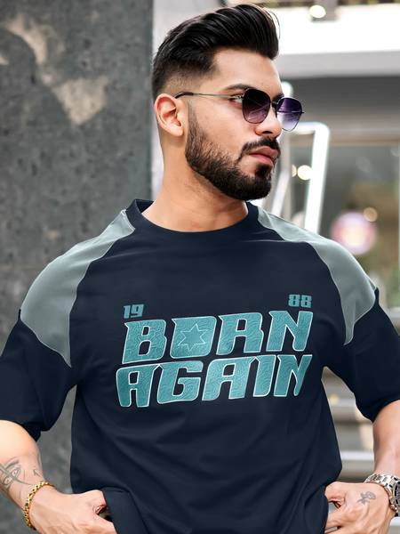 MANIAC Printed Men Round Neck Dark Blue T-Shirt
