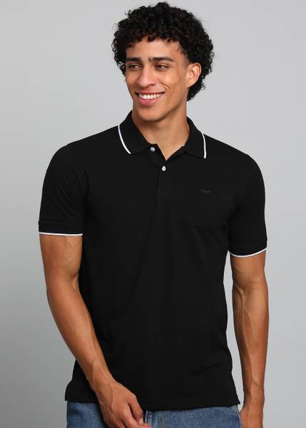 PARK AVENUE Solid Men Polo Neck Black T-Shirt