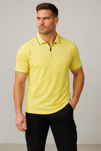 METRONAUT Self Design Men Polo Neck Yellow T-Shirt