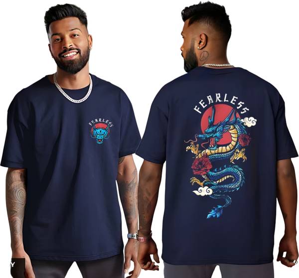 RED CLOVER Printed, Typography Men Round Neck Navy Blue T-Shirt
