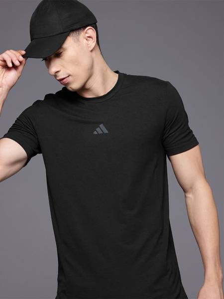 ADIDAS Solid Men Crew Neck Black T-Shirt