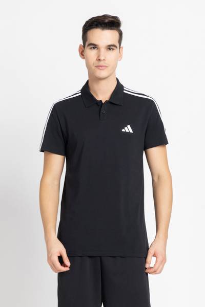 ADIDAS Graphic Print Men Polo Neck Black T-Shirt