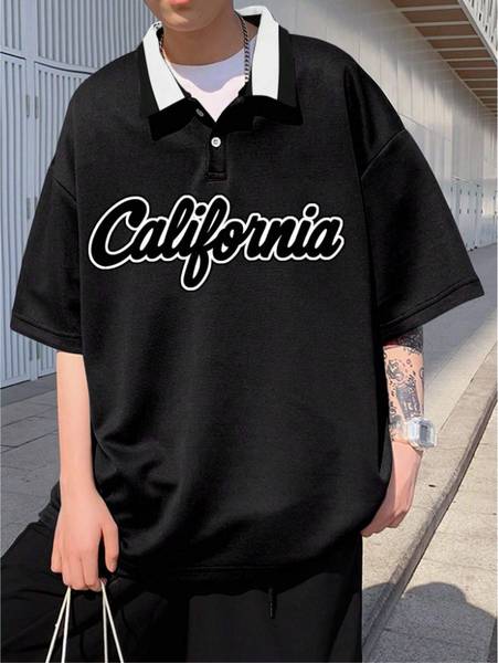 HouseOfCommon Embroidered Men Polo Neck Black T-Shirt
