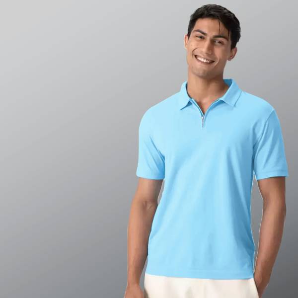 INDICLUB Solid Men Polo Neck Light Blue T-Shirt