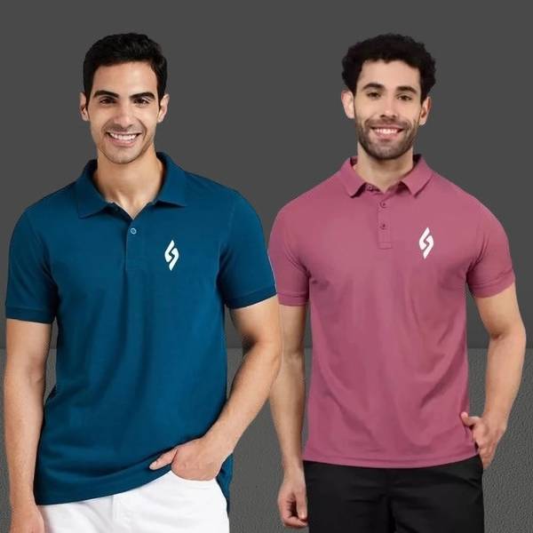 R ROCKIN TEES Solid Men Polo Neck Multicolor T-Shirt