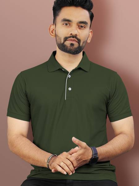VeBNoR Solid Men Polo Neck Green T-Shirt