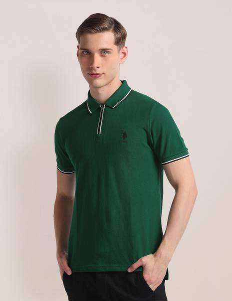 U.S. POLO ASSN. Solid Men Polo Neck Dark Green T-Shirt