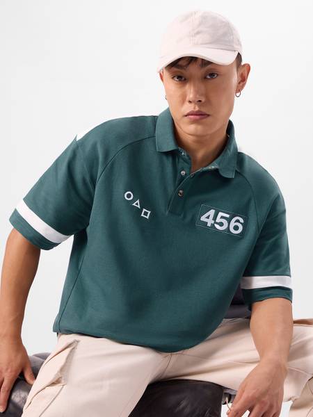 The Souled Store Typography Men Polo Neck Green T-Shirt