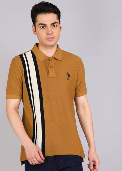U.S. POLO ASSN. Printed Men Polo Neck Brown T-Shirt