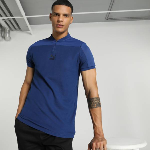 PUMA Self Design Men Polo Neck Blue T-Shirt