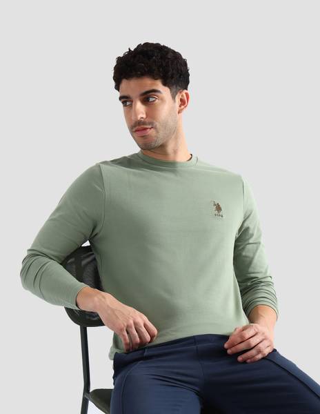U.S. POLO ASSN. Solid Men Crew Neck Green T-Shirt