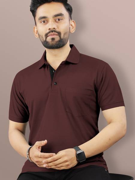 VeBNoR Solid Men Polo Neck Brown T-Shirt