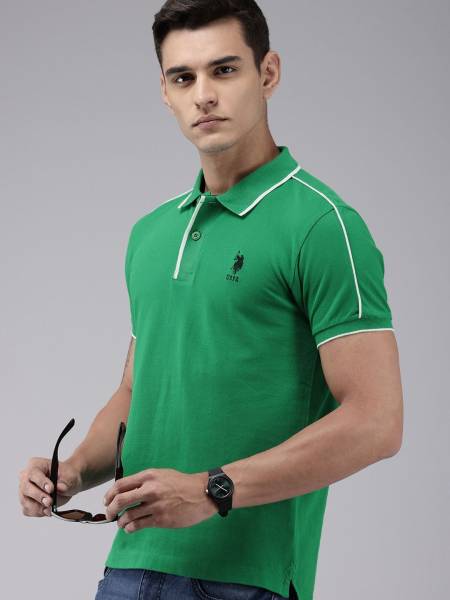 U.S. POLO ASSN. Solid Men Polo Neck Green T-Shirt