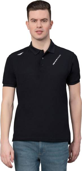 RED TAPE Solid Men Polo Neck Black T-Shirt