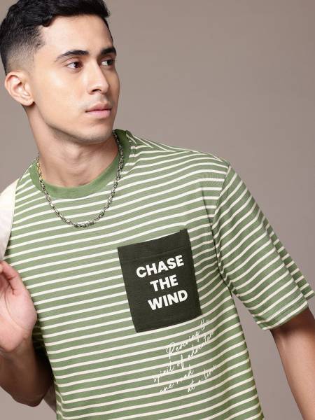 Roadster Striped Men Round Neck Green T-Shirt