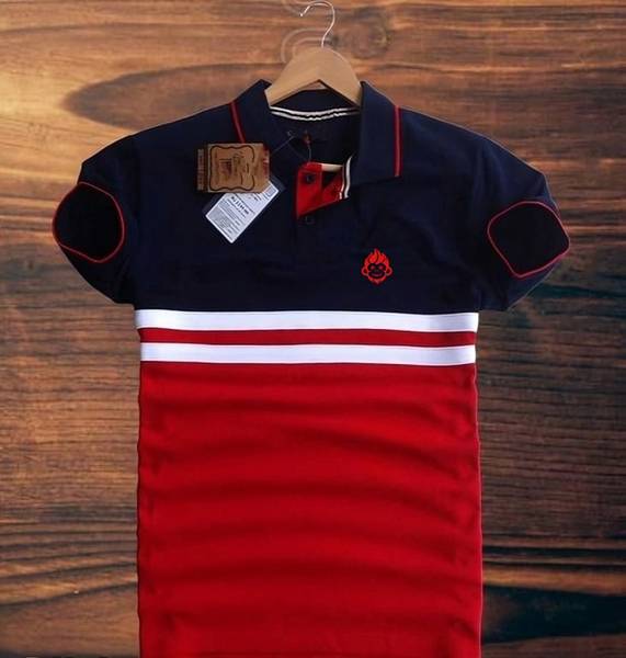 KHAHURIYO Striped Men Polo Neck Blue, Red T-Shirt