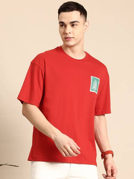 Mast & Harbour Solid Men Round Neck Red T-Shirt