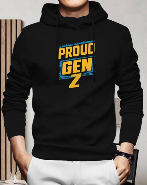 BLIVE Printed Men Hooded Neck Black T-Shirt