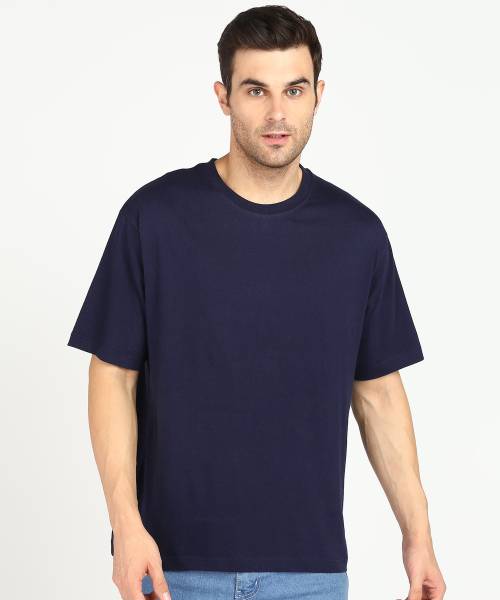 PROVOGUE Solid Men Round Neck Navy Blue T-Shirt