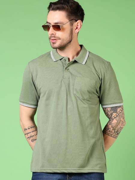 V-MART Solid Men Polo Neck Green T-Shirt