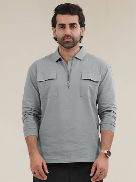 MANIAC Solid Men Polo Neck Grey T-Shirt