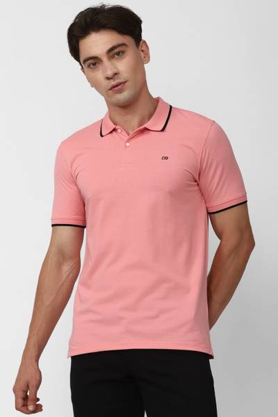 PETER ENGLAND Solid Men Polo Neck Pink T-Shirt