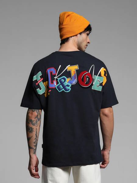 JACK & JONES Embroidered Men Round Neck Dark Blue T-Shirt