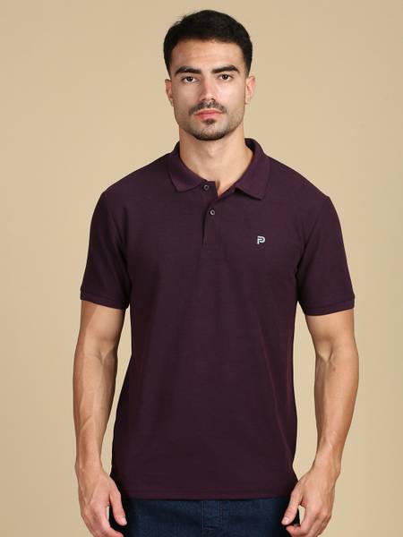 Lux Parker Solid Men Polo Neck Purple T-Shirt