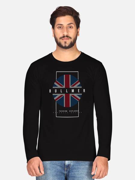 Bullmer Typography Men Round Neck Black T-Shirt