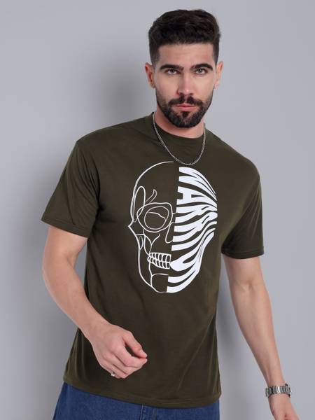 Go Devil Printed Men Round Neck Dark Green T-Shirt
