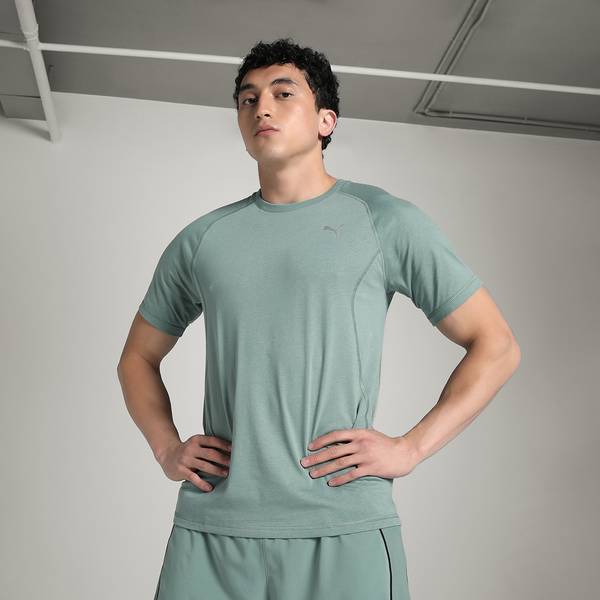 PUMA Solid Men Crew Neck Green T-Shirt