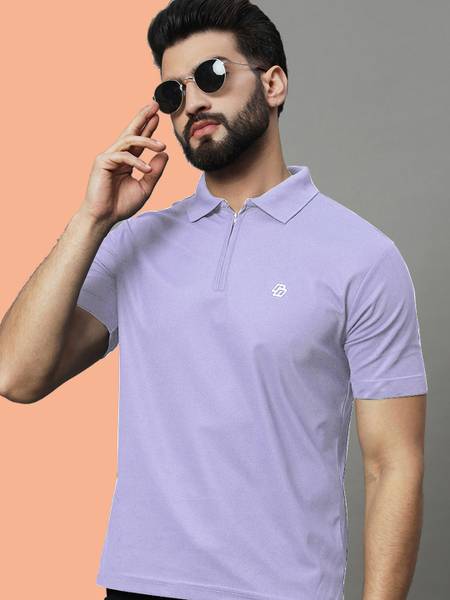 Nuovo Solid Men Polo Neck Purple T-Shirt