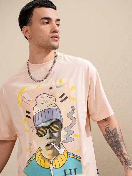 HIGHLANDER Printed Men Round Neck Orange T-Shirt