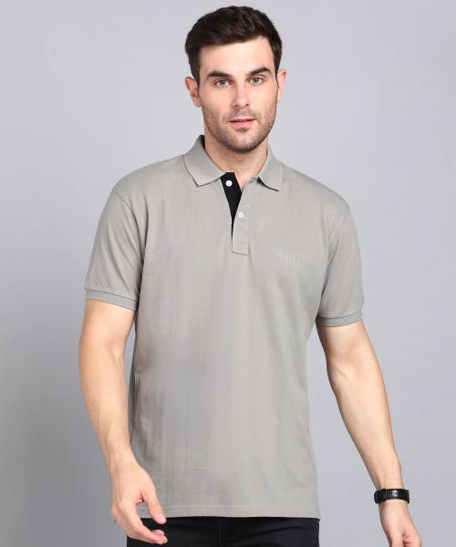 3BROS Self Design Men Polo Neck Grey T-Shirt