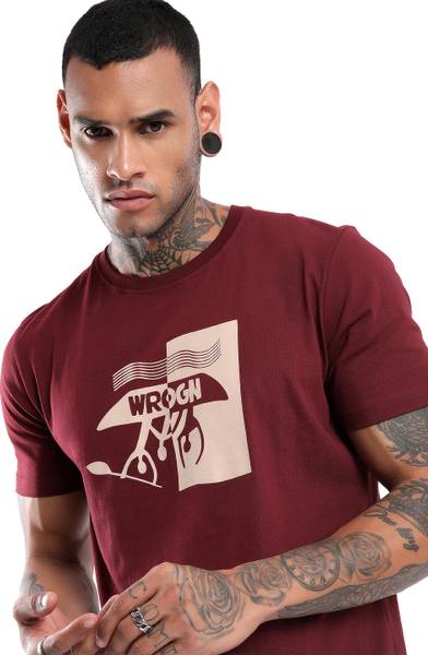 WROGN Graphic Print Men Crew Neck Maroon T-Shirt