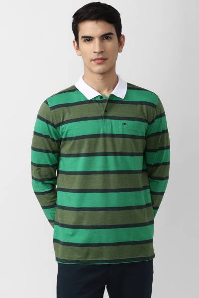 PETER ENGLAND Colorblock Men Polo Neck Green T-Shirt