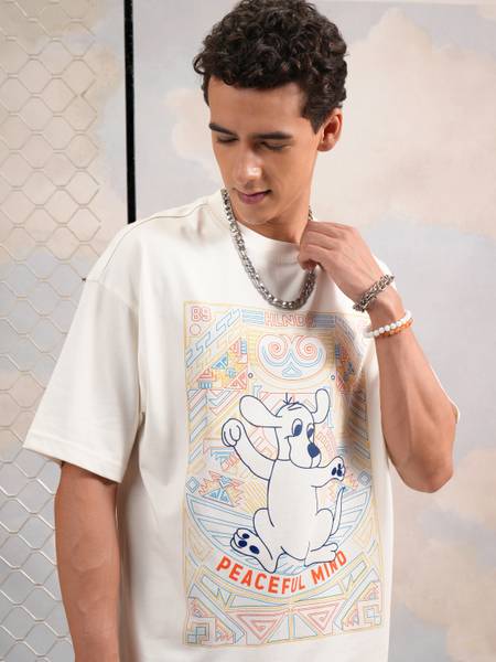 HIGHLANDER Printed Men Round Neck White T-Shirt